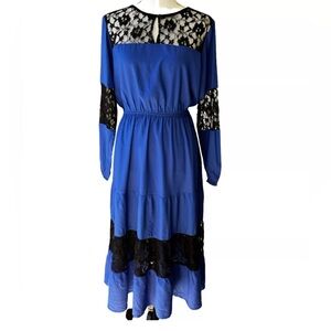 Pirate Dressing Dress Renaissance Blue Black Lace Long Costume Cosplay Size M
